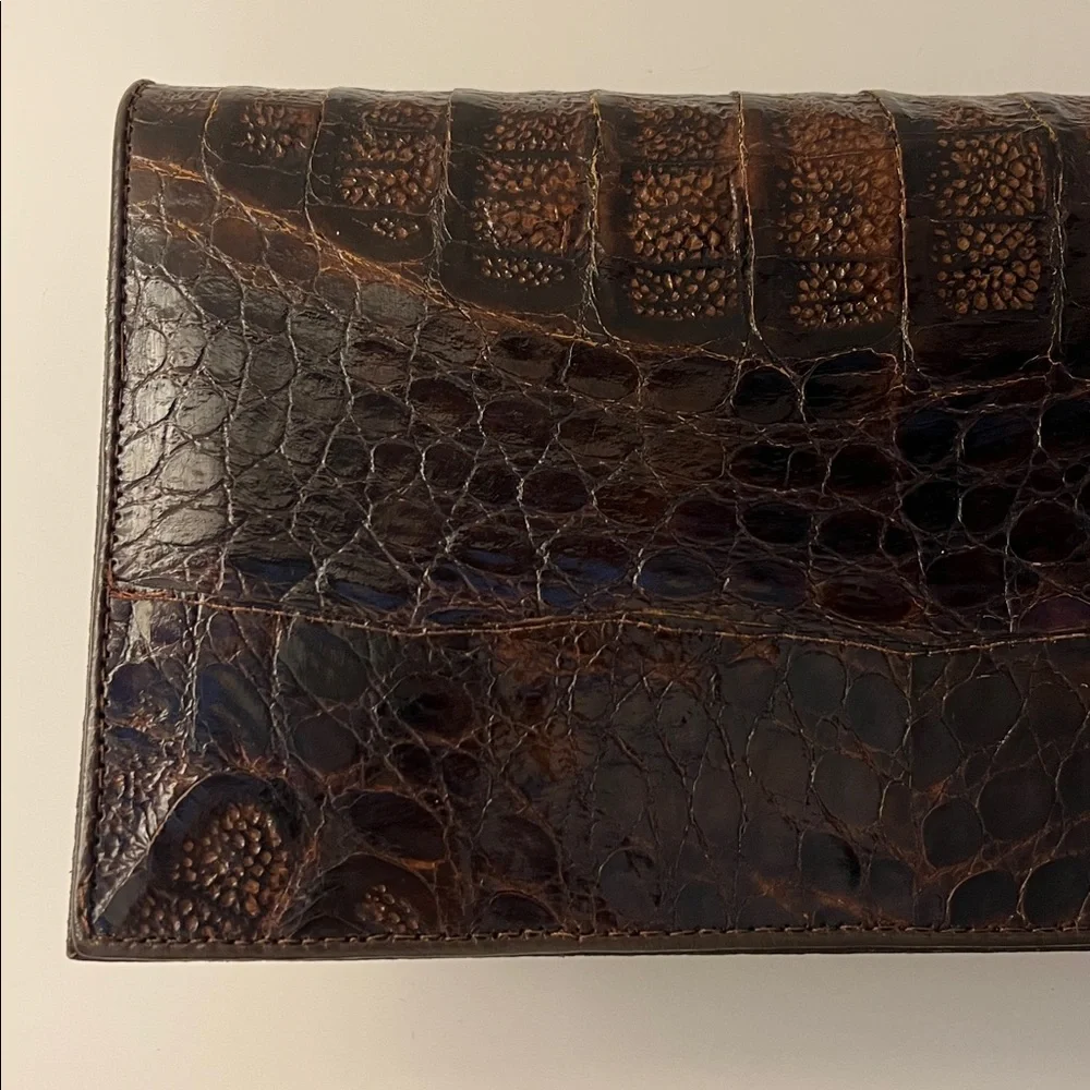Elegant Brown Crocodile-Embossed Clutch